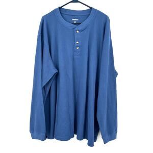 King Size Size 3XL Long Sleeve Waffle Knit Thermal‎ Top Shirt Blue Warm Layer